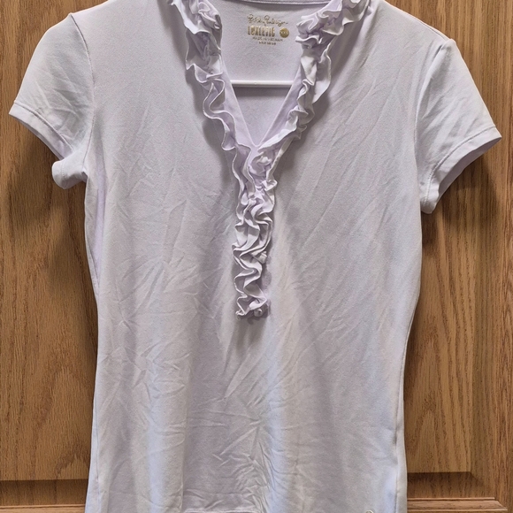Lilly Pulitzer UPF 50+ Luxletic White Ruffled Short Sleeve Polo Top Size XXS NWT - Picture 3 of 8